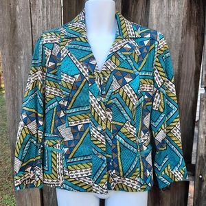 Company Collection Turquoise Blue Black Button Front Collared Jacket Women's 14